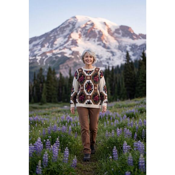 Chrysantheme Sweaters - Vintage Chrysantheme Women’s Size 18/20 Knitted By Hand Grandma Core Sweater